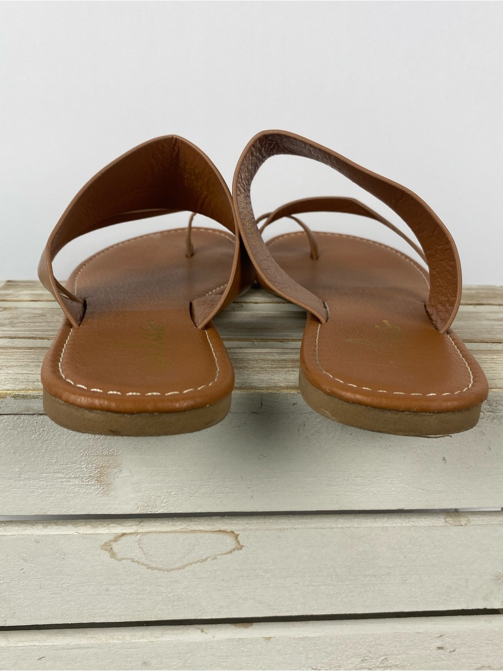 Lulus Avena brown vegan leather flat sandals women’s size 10 - Picture 10 of 14